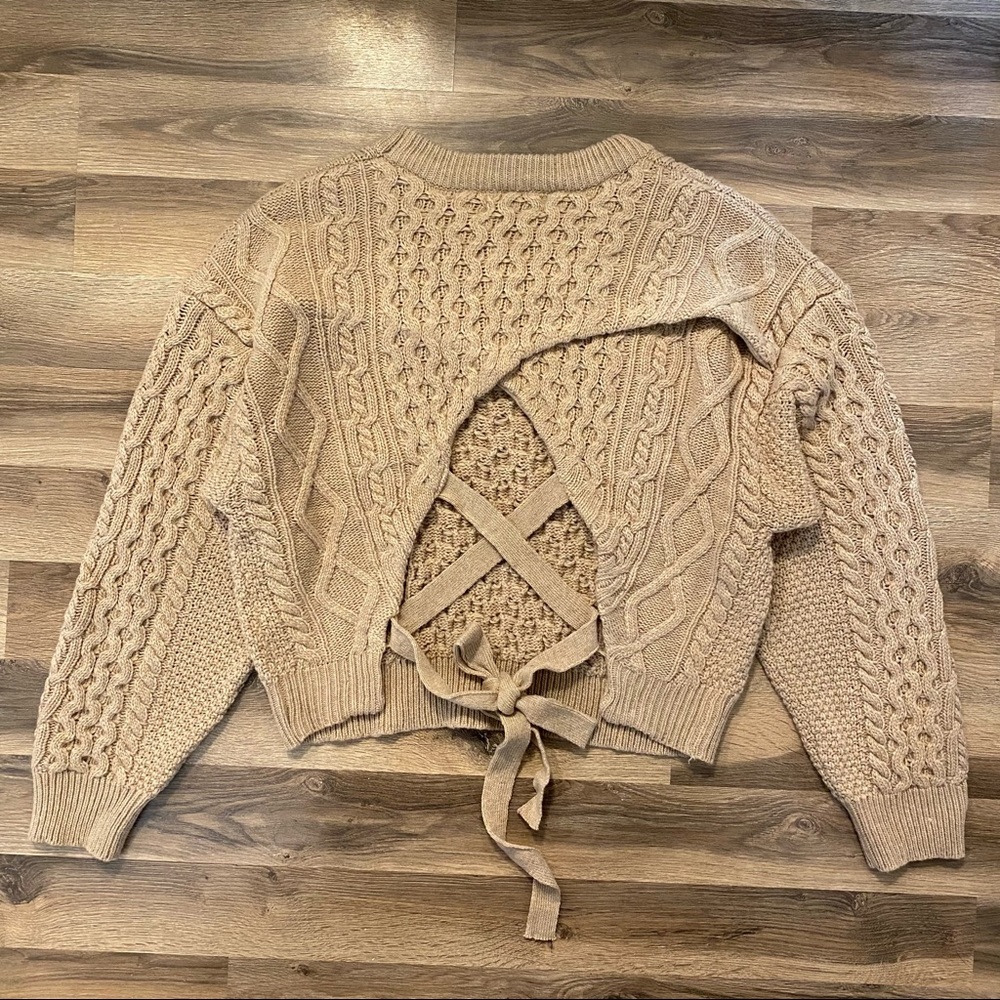 Tan Chunky Knit Open Back Sweater - Picture 3 of 10